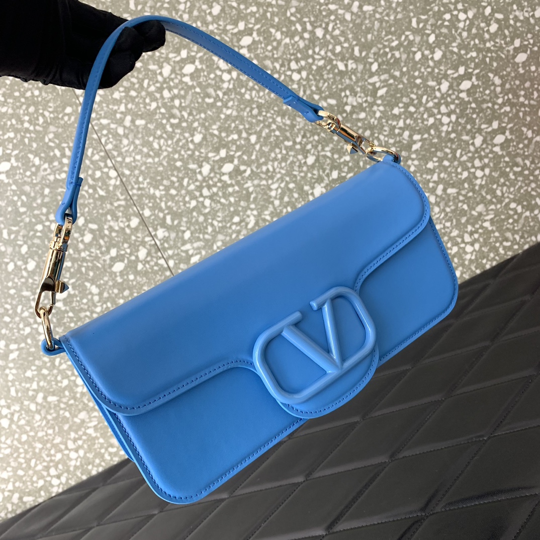 Valentino Garavani Loco Shoulder Bag in Blue Calfskin Leather